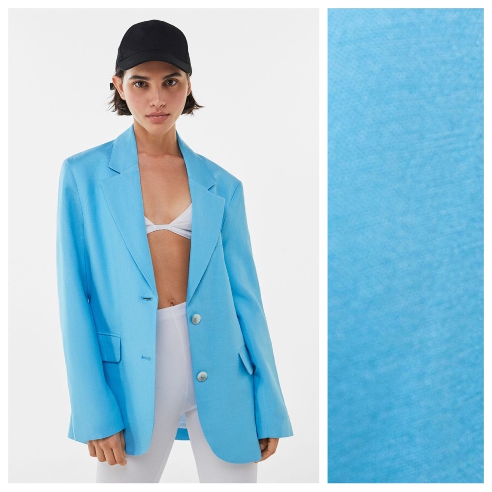🌹NWT. Bershka Blue Linen Blend Blazer/Jacket with Pockets. Size S.